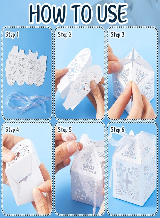 Bonuci 50 Packs Baptism Favors Set Acrylic Rosary Beads Faux Pearls with Organza Bags and Cross Baptism Favor Boxes Recuerdo De Boda Y Bautizo for Christening Weddings Party Favors(Silver Pearl Bracelet) - Image 4